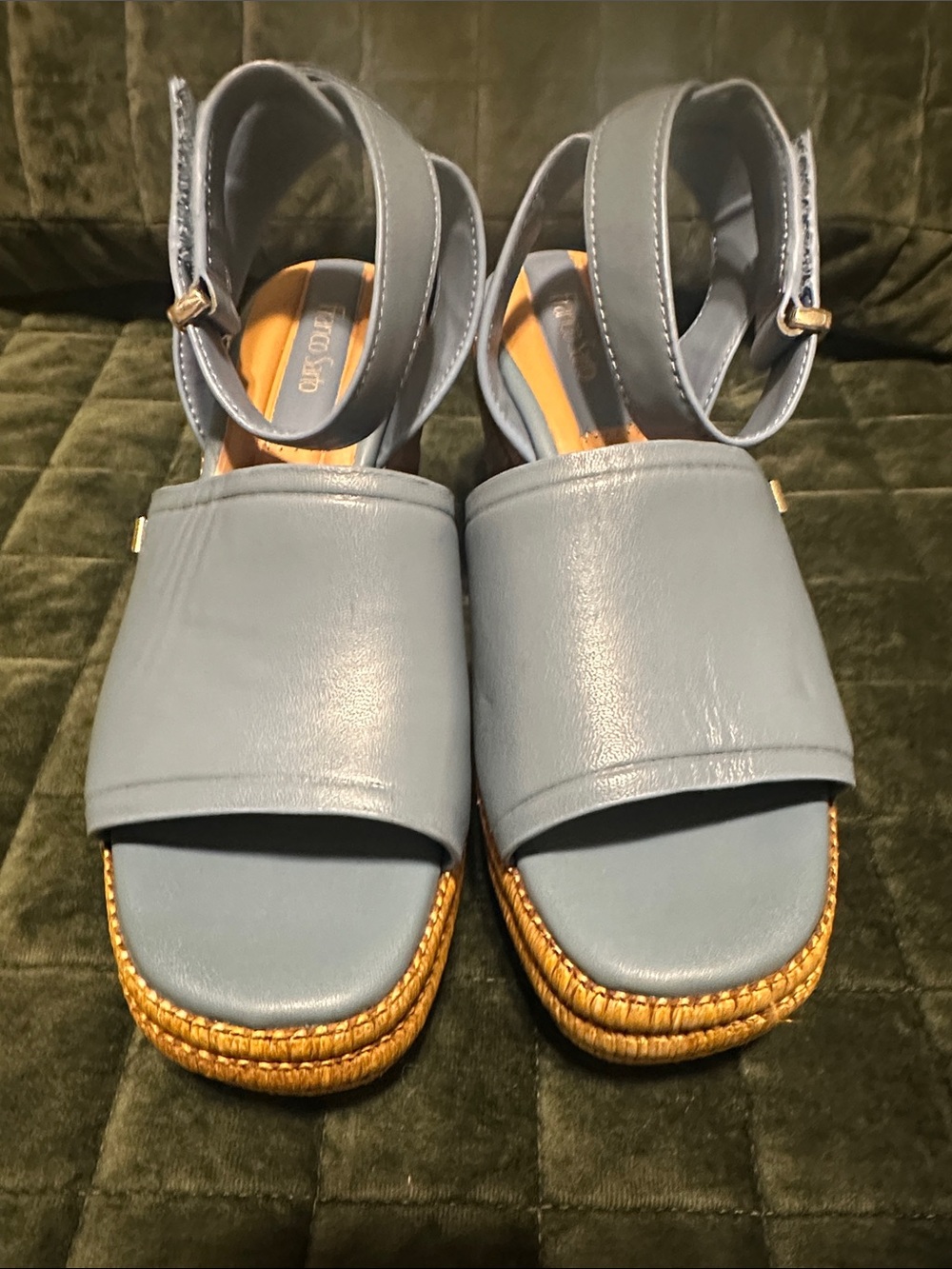 Franco Sarto Light Blue Leather Espadrille Wedge Sandals